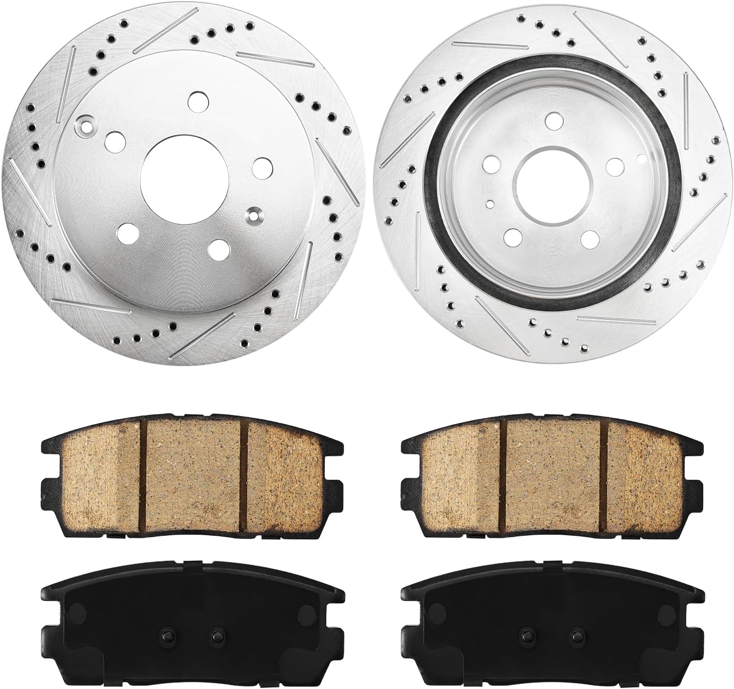 KAC Rear Brake Rotors and Ceramic Brake Pads Set for Terrain Equinox 2010-2017 Drilled and Slotted Disc Brake Rotor Replace 55178+D1275