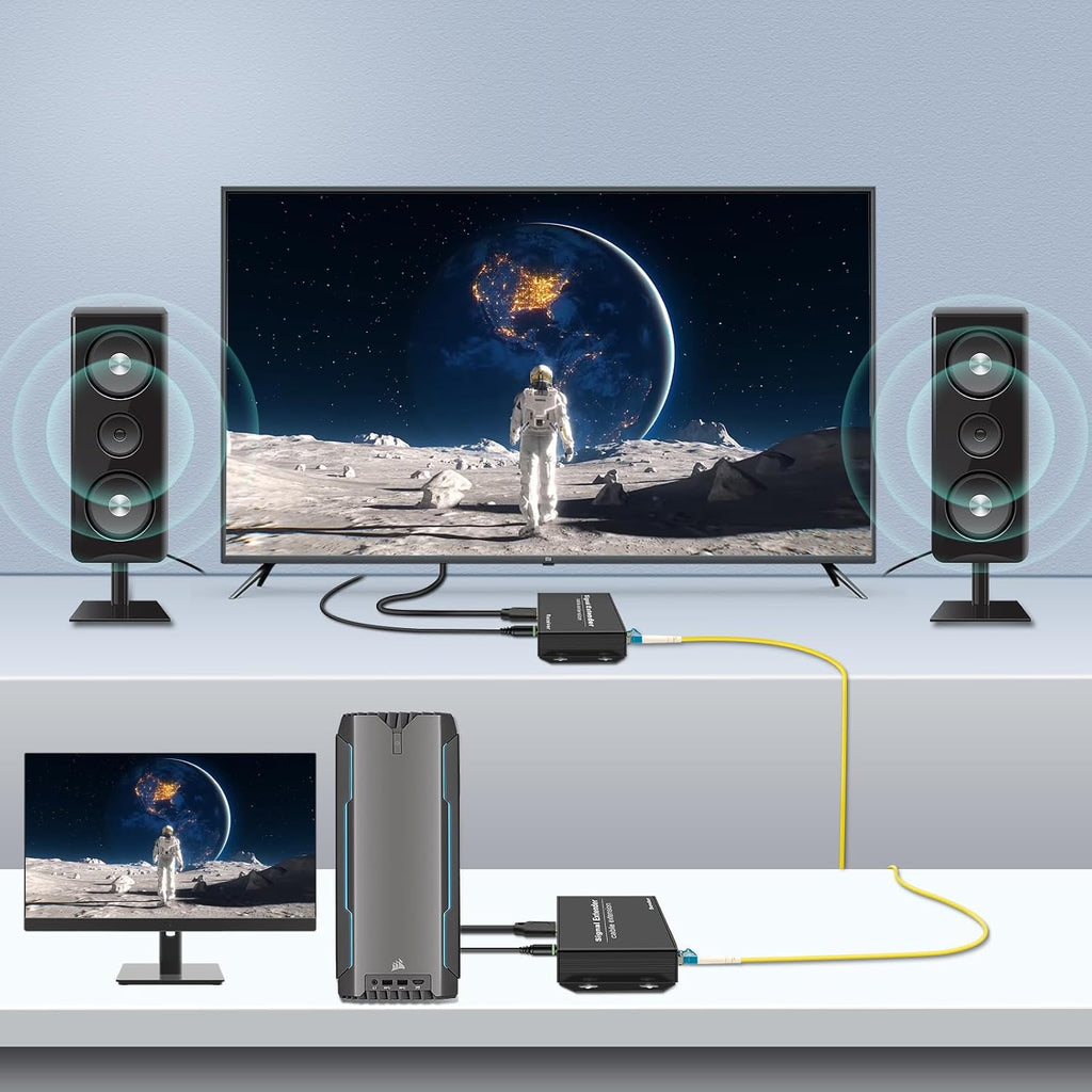 DisplayPort KVM Extender Over Optic Fiber Up to 20KM, EMI Resistant, Uncompressed, 4K@30Hz, with USB2.0, Support IR,Audio,RS232.Mic,EDID