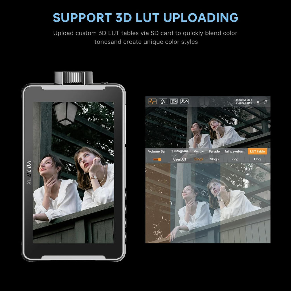 VILTROX DC-550 5.5 Inch Touchscreen Camera Field Monitor, 4K HDMI, 1200 nits, Camera Monitor with Battery, Sunshade Hood, 3D Lut, Peaking Focus Assist, 160° Wide View Angle, DC 12V Type-C 5V in