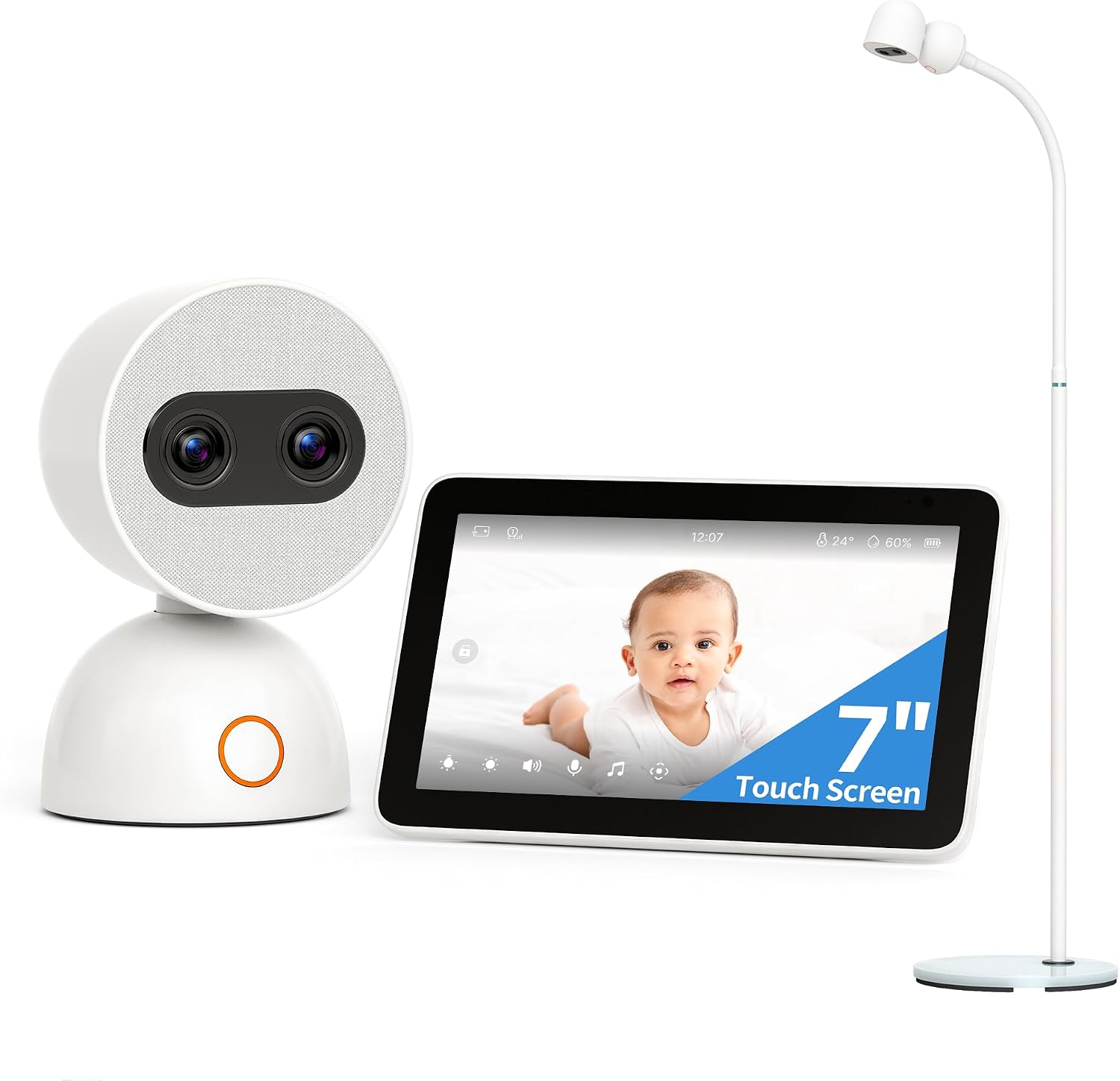 Bundle of Simsky Baby Monitor with Camera and Audio + Baby Monitor Floor Stand, 7' HD Large Touch Screen WiFi/No WiFi Smart Video Monitor, 6X Optical Quality Zoom, App Remote Access