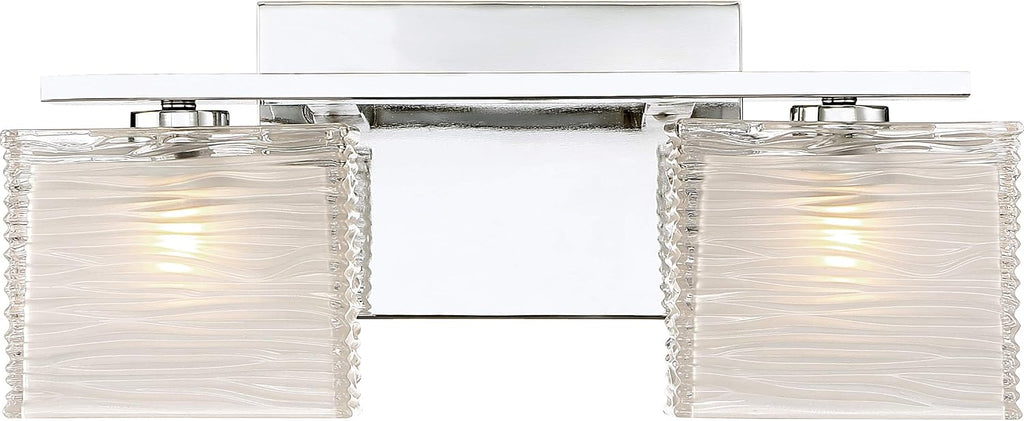 Quoizel Westcap Modern Vanity Lights, 2-Light, 15 Inch Polished Chrome Bathroom Lighting Fixtures Over Mirror, Sandblasted Glass, G9 Bulb, Transitional Wall Light for Bathrooms, Kitchen or Hallway