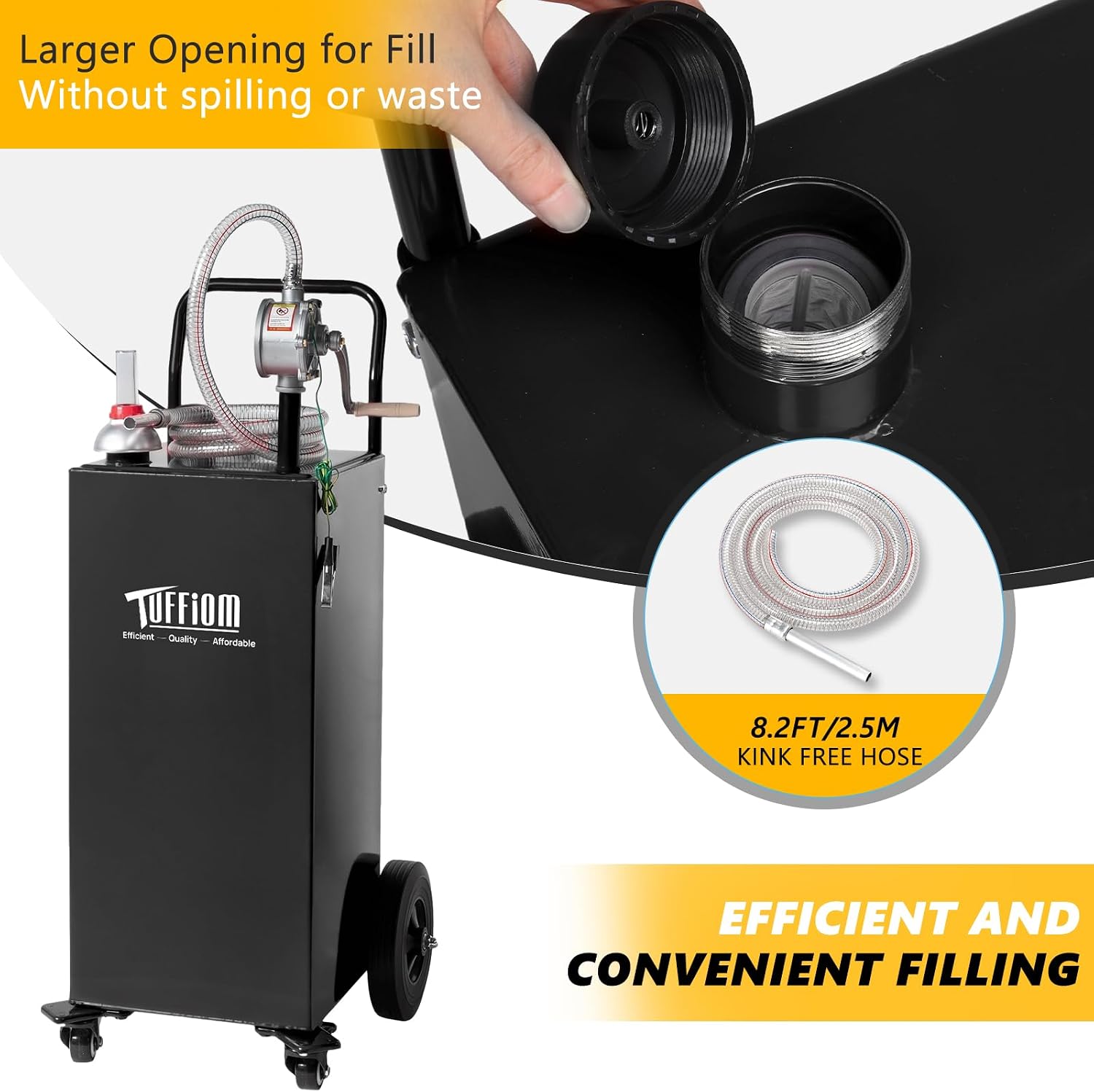 TUFFIOM 30 Gallon Portable Gas Caddy w/Swivel Wheels,Fuel Storage Tank, Gasoline Diesel Can with Fuel Transfer Rotary Hand Siphon Pump for Automobile ATV Car Mower Tractor Boat Motorcycle