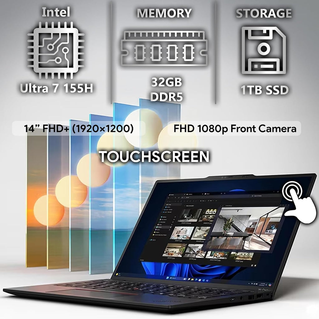 Lenovo ThinkPad X1 Carbon Gen 12 Business Laptop, Intel 16-Core Ultra 7 155H, 14' FHD+ Touchscreen, 32GB DDR5 RAM, 1TB SSD PCIe, WiFi 6E + BT, Backlit KB, FHD Webcam, Windows 11 Pro - Black