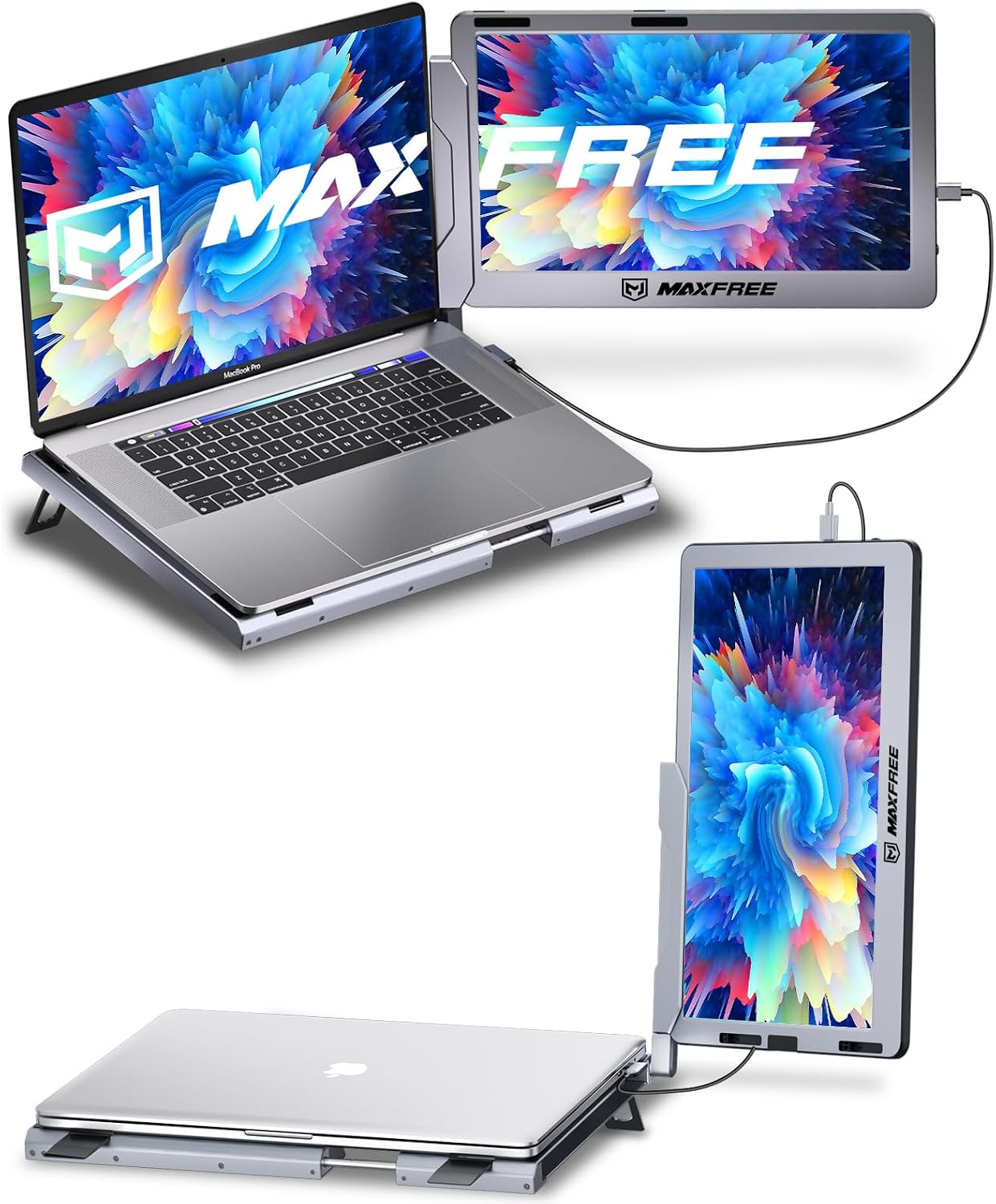 Maxfree F1 Laptop Screen Extender - 14' FHD Laptop Monitor Extender Dual Screen with 360° Rotation Stand, Portable Monitor for Laptops 13-17' Plug & Play for Windows/Mac/Android/Switch/PS5