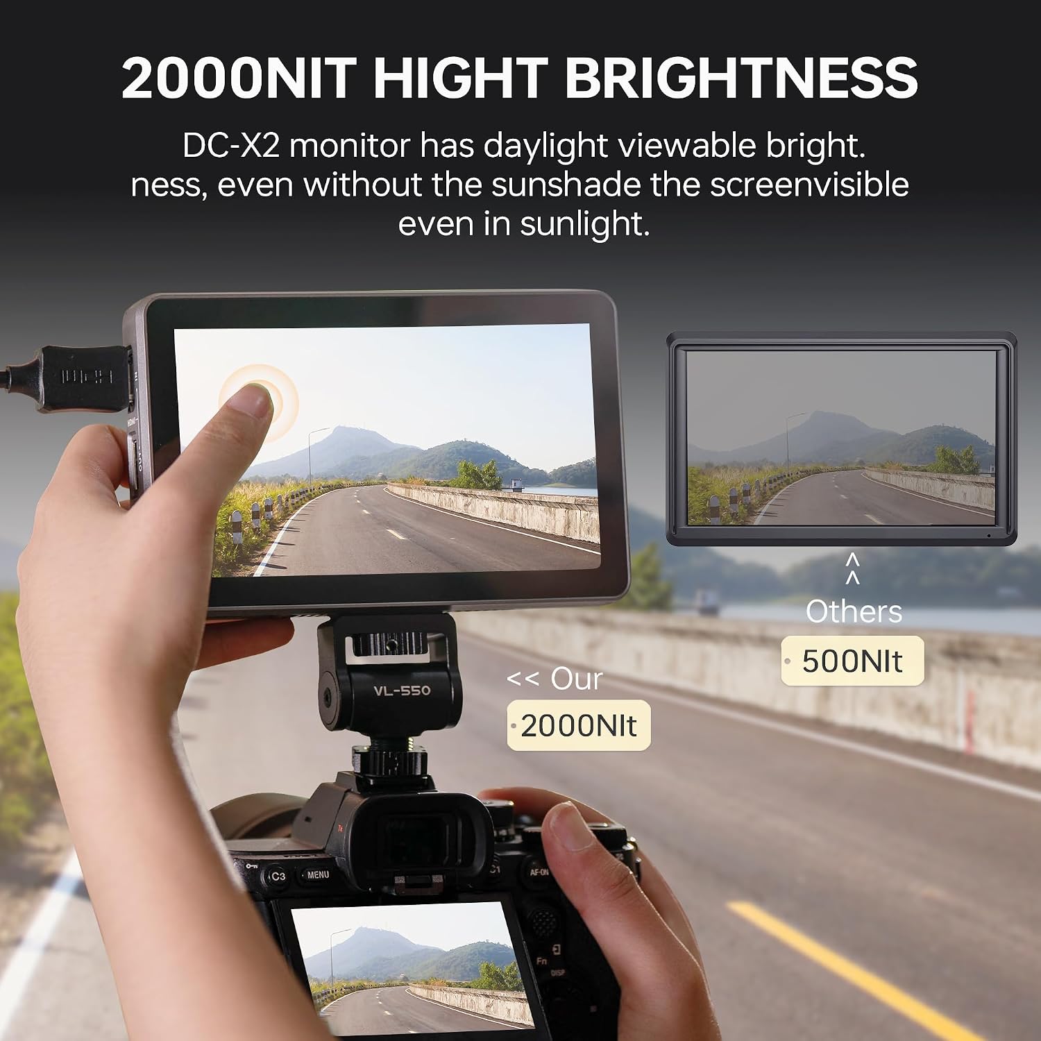 VILTROX DC-X3 Touchscreen Camera Field Monitor, 6 Inch 4K Professional Photographic Monitor 3G-SDI/HDMI 1.4 Input Output, 2000nits Camera Monitor with Battery, Sunshade Hood, USB A 3D Lut