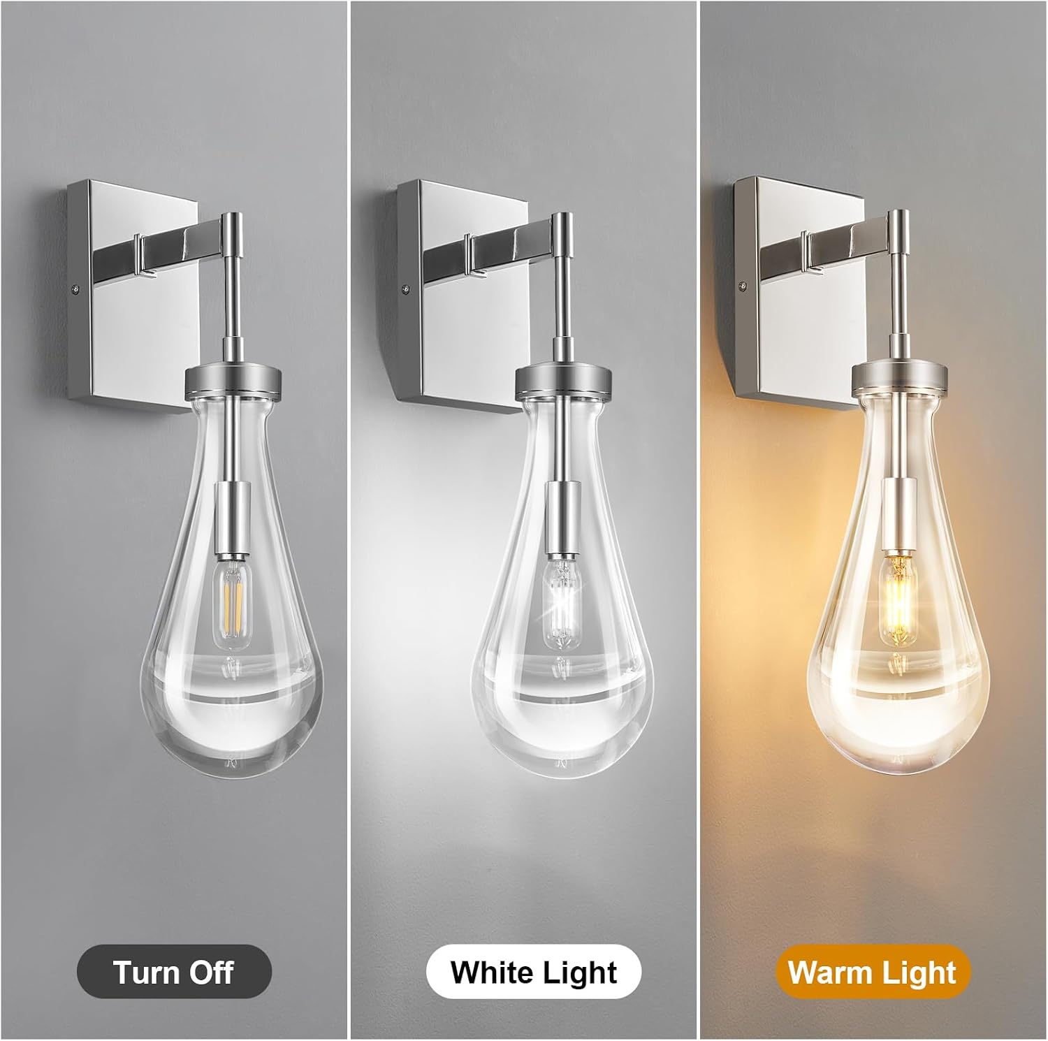 Raindrop Wall Sconces Chrome Sconces Wall Decor Modern Wall Lighting Glass Bathroom Sconces Indoor Vanity Light Wall Lamp for Bedroom Living Room Stair (1 Pack)