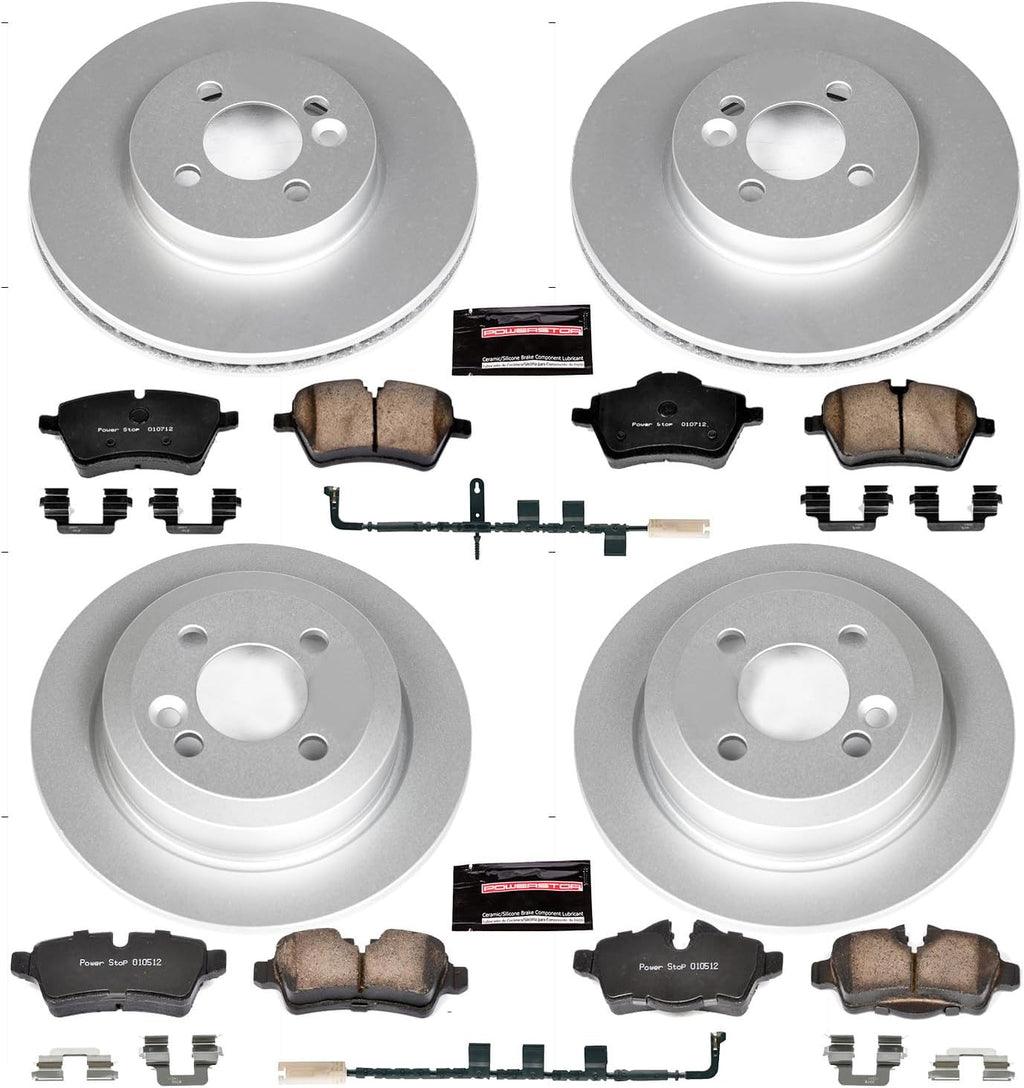 PowerStop Front and Rear Brake Kit for Mini Cooper 2007-10 - Fully-Coated Disc Rotors with Z23 Carbon-Fiber Ceramic Brake Pads Upgrade, CRK6301