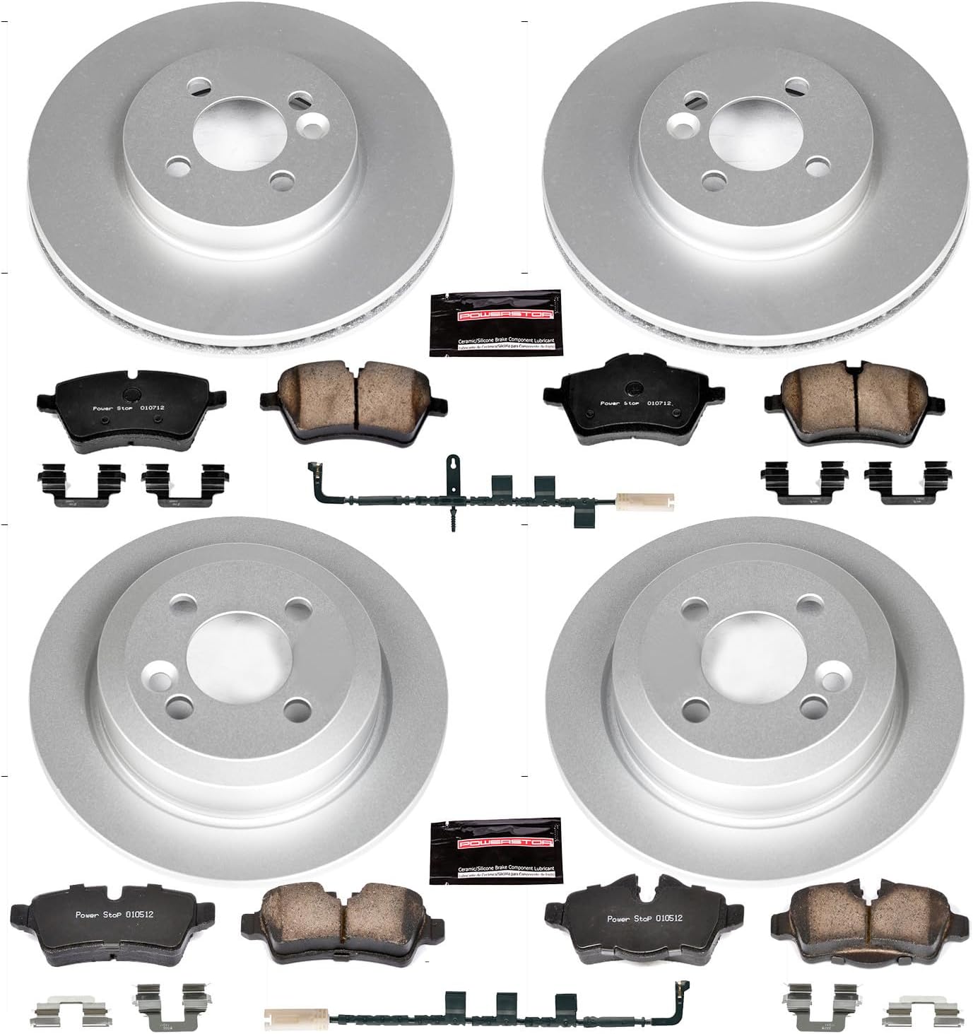PowerStop Front and Rear Brake Kit for Mini Cooper 2007-10 - Fully-Coated Disc Rotors with Z23 Carbon-Fiber Ceramic Brake Pads Upgrade, CRK6301