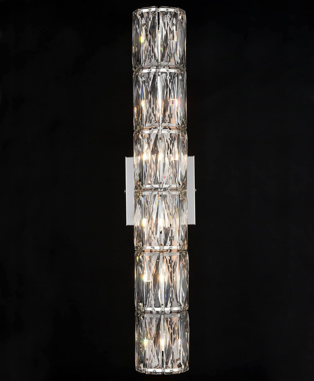 SAMTEEN Chrome Crystal Wall Sconce Contemporary 6-Light Crystal Sconces Wall Lighting Modern Nickel Wall Sconce Clear Glass Wall Light Fixture for Bathroom Living Room Bedroom Hallway