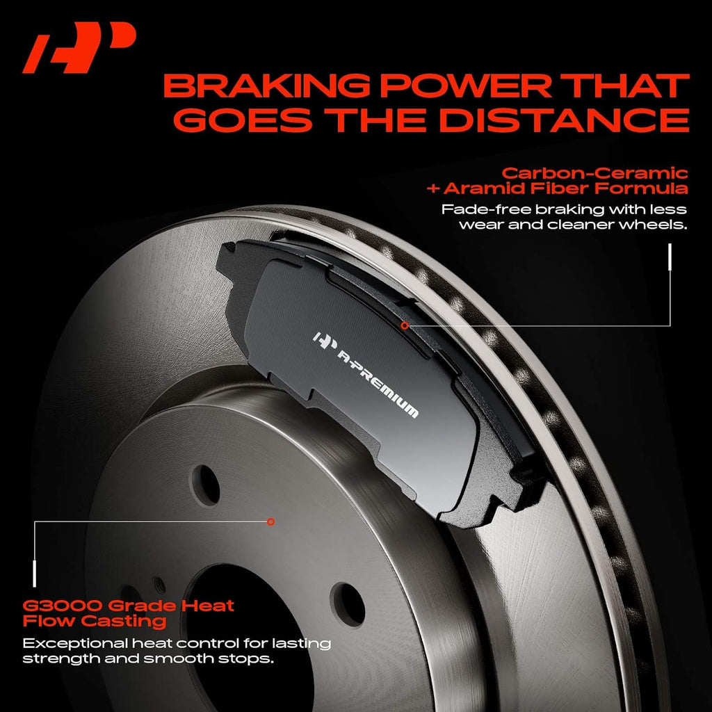 A-Premium 12.99 in (330mm) Front Vented Disc Brake Rotors + Ceramic Pads Kit Compatible with Select Chevy, Cadillac & GMC Models - Escalade, Avalanche, Silverado, Suburban, Tahoe, Express, Sierra, XTS