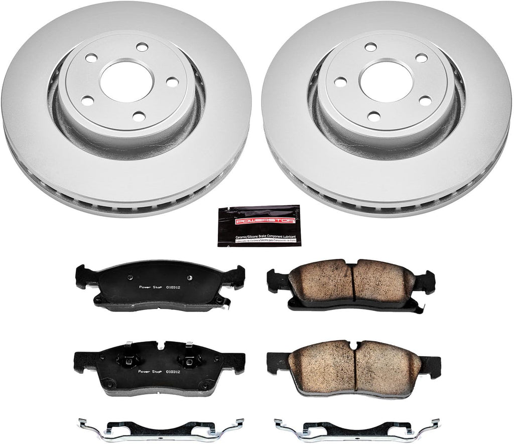 PowerStop Front Brake Kit for Dodge Durango 2011-20 | Jeep Grand Cherokee 2011-12 - Fully-Coated Disc Rotors with Z17 Ceramic Brake Pads Replacement, CRK5954