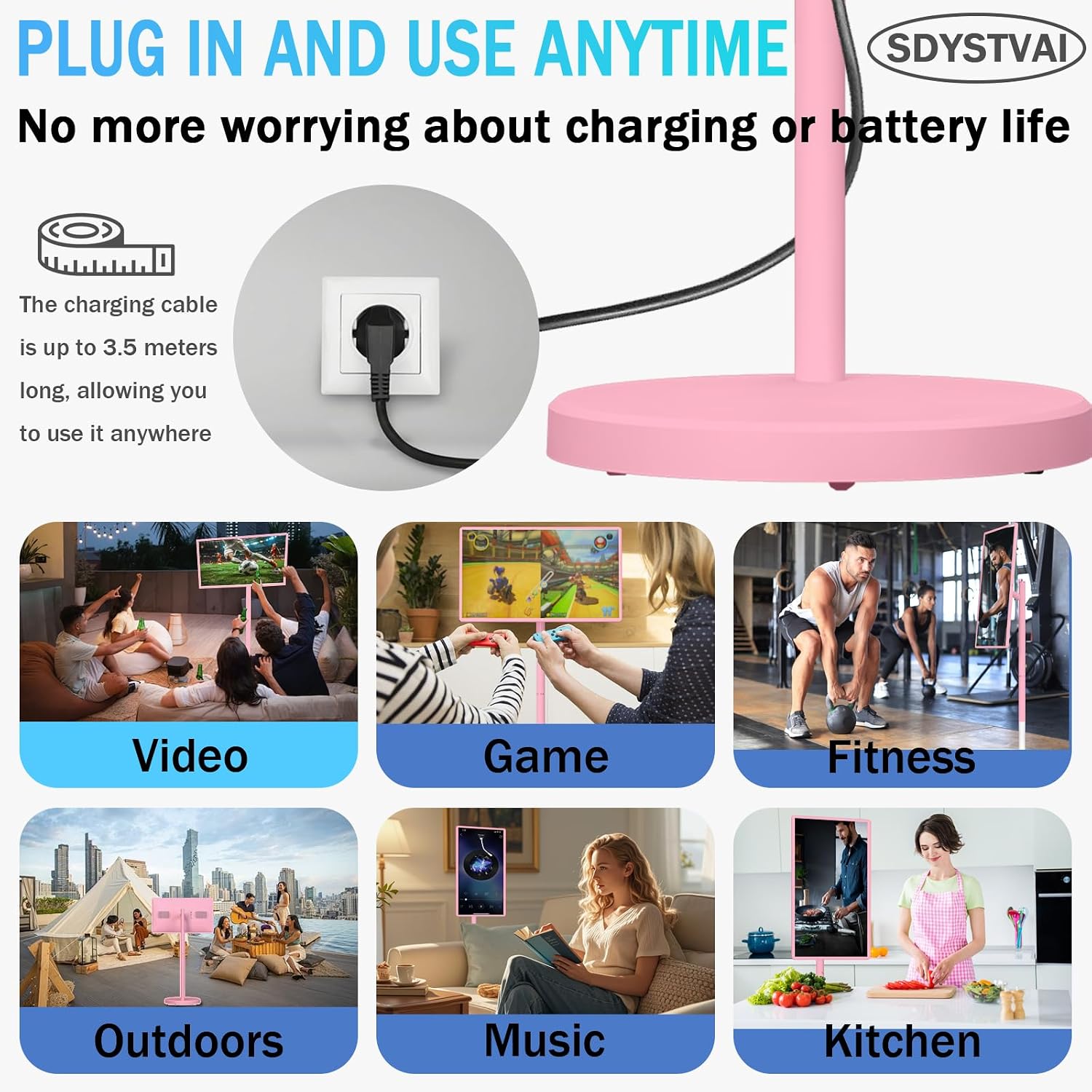 32' FHD Smart Portable TV, Rolling TV on Wheels, Android 15 OS, 8G +128GB Storage, Portable Touch Screen Monitor, EDLA Certified, 8MP Camera, 6–8 Hour Battery, Swivel Design, Voice Remote