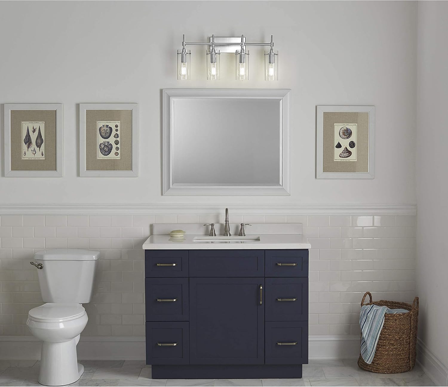 Linea di Liara Effimero Modern Farmhouse Bathroom Vanity Lights Fixtures 4 Lights Over Mirror Chrome Vanity Lights for Bathroom Light Fixtures Industrial Lighting Clear Glass Covers, UL Listed