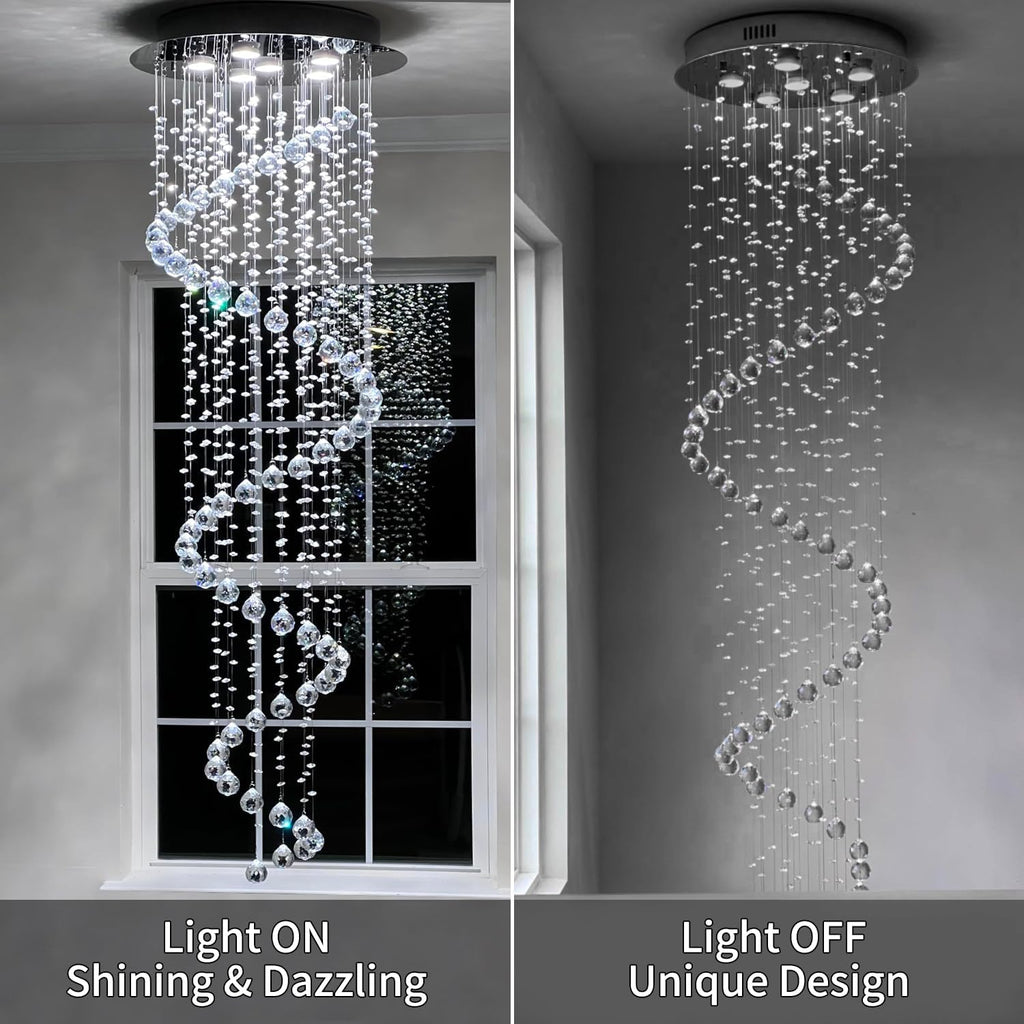 Modern Contemporary Swirl Chandelier Lighting for Foyer Dining Room Kitchen Chandelier Fixture Ceiling Light Rain Drop with All Crystal Balls D20'' X H61'' of CRYSTOP