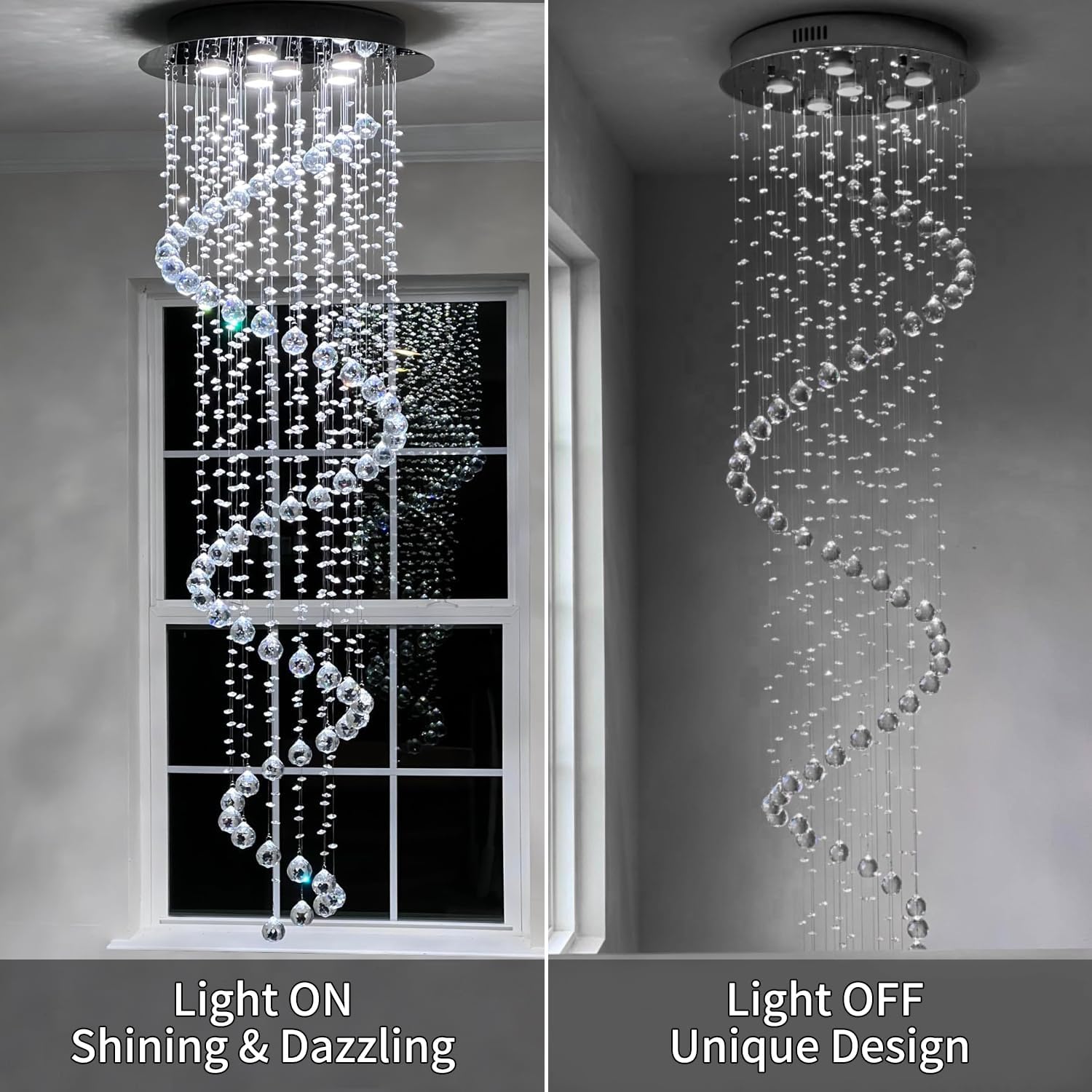 Modern Contemporary Swirl Chandelier Lighting for Foyer Dining Room Kitchen Chandelier Fixture Ceiling Light Rain Drop with All Crystal Balls D20'' X H61'' of CRYSTOP