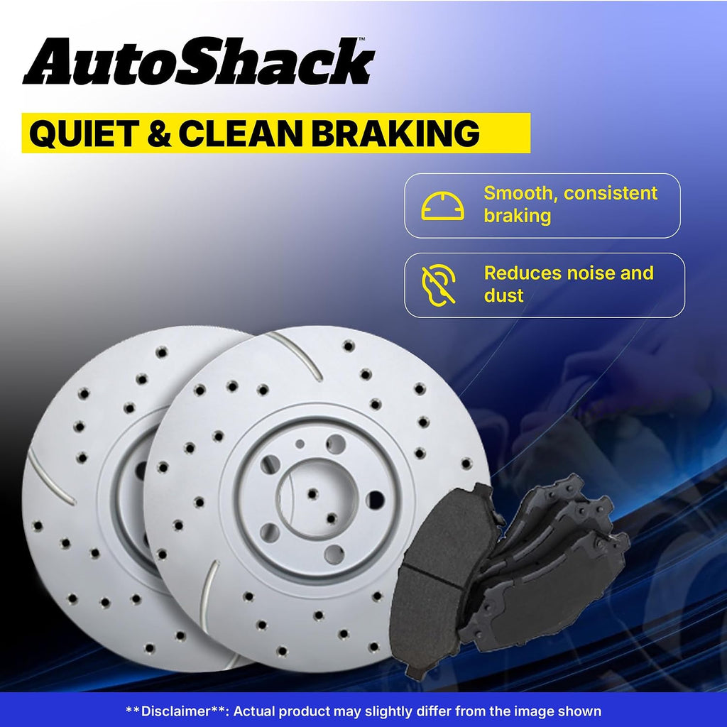AutoShack Front & Rear Brake Rotors & Premium Pads for Jeep, Wrangler 2007-2017 Wrangler JK 2018, 4WD RWD V6 3.6L 3.8L - Coated Drilled & Slotted - Silver Matte Finish - TurboGuard