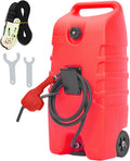 Garvee 14 gal Portable Fuel Tank, Red Fuel Storage Container with Manual Siphon Pump & 10 ft Hose, Gasoline Diesel Caddy with Wheels, Fuel Transfer Tank for Car, ATV, Boat, Lawn Mower, Generator