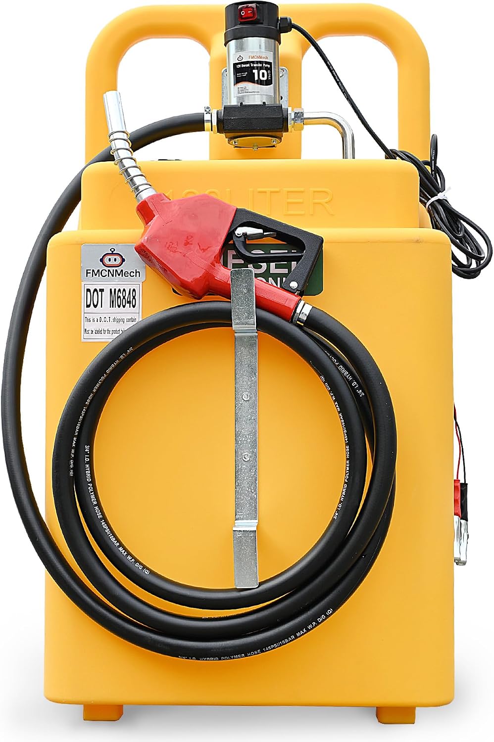FMCNMech 32 Gallon Diesel Transfer Tank with 12V Electric Pump, 10 GPM Flow, Portable Diesel Fuel Caddy with Auto Shut-off Nozzle & Wheels, Heavy-Duty Diesel Tank for Trucks, Tractors and Construction Equipment