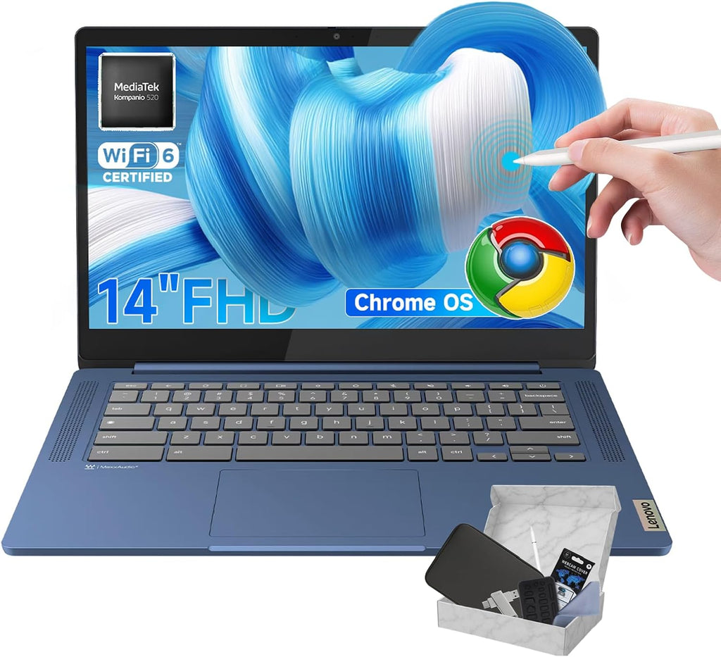 Lenovo IdeaPad Slim 3 Chromebook Laptop, 14'' FHD Touchscreen, 4GB RAM, 64GB eMMC + 256GB Micro SD, MediaTek Kompanio 520, Lightweight Chromebook for Business & Students, w/Accessories
