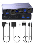 USB 3.0 HDMI KVM Switch 2 Monitors 2 Computers, 8K@60Hz Dual Mode Switching, with 3 USB 3.0 Port, Desktop Controller and 2 USB Cables