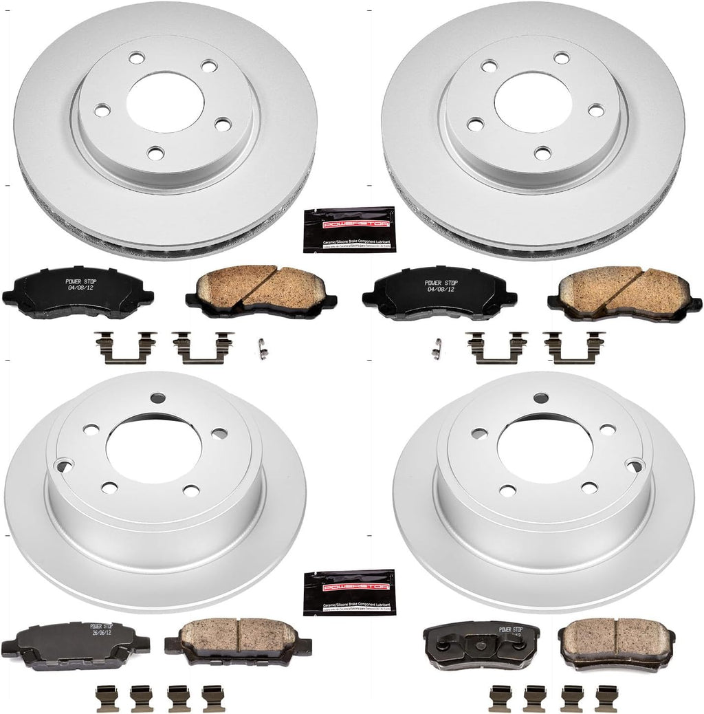 PowerStop Front and Rear Brake Kit for Mitsubishi Lancer 2008-17 - Fully-Coated Disc Rotors with Z17 Ceramic Brake Pads Replacement, CRK4017