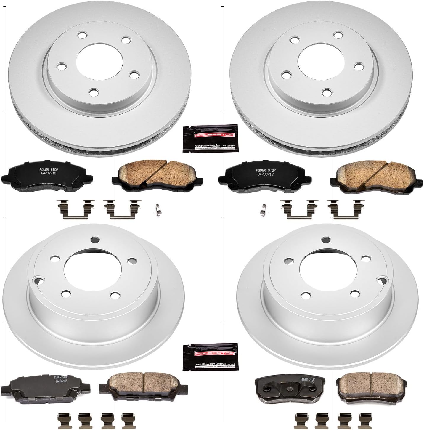 PowerStop Front and Rear Brake Kit for Mitsubishi Lancer 2008-17 - Fully-Coated Disc Rotors with Z17 Ceramic Brake Pads Replacement, CRK4017
