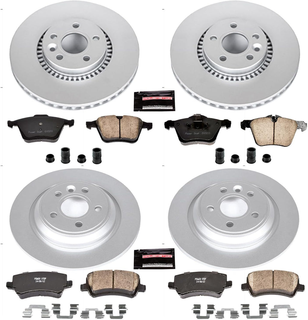 PowerStop Front and Rear Brake Kit for Volvo S60 2011-14 | Volvo S80 2007-14 - Fully-Coated Disc Rotors with Z23 Carbon-Fiber Ceramic Brake Pads Upgrade, CRK5615