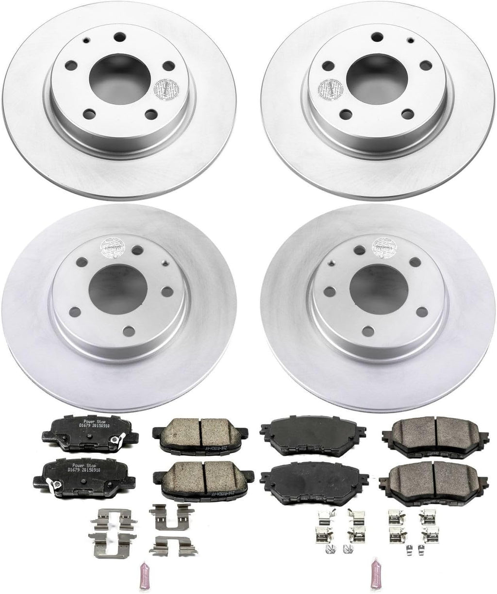 PowerStop Front and Rear Brake Kit for Mazda 3 2014-16 - Fully-Coated Disc Rotors with Z17 Ceramic Brake Pads Replacement, CRK6973