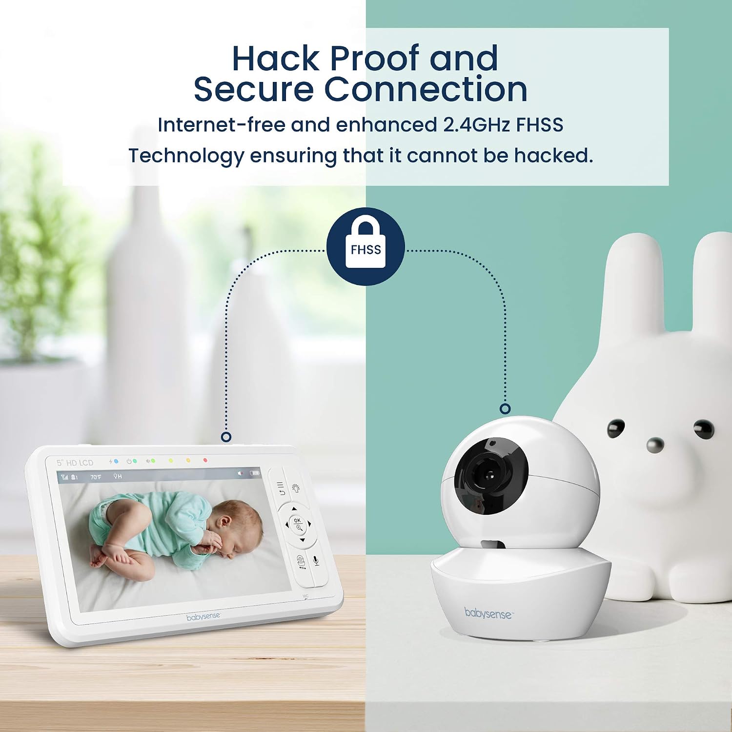 Babysense 5' HD Split-Screen Baby Monitor, Video Baby Monitor with Camera and Audio, Three HD Cameras with Remote PTZ, Night Light, 960ft Range, Two-Way Audio, 4X Zoom, Night Vision, 4000mAh Battery