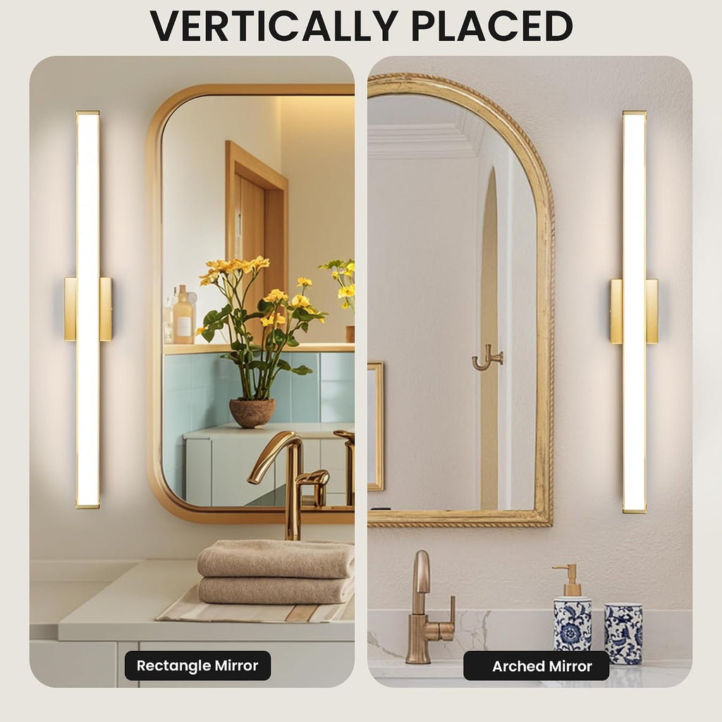 Modern LED Bathroom Vanity Light 36 inch 24W Dimmable 3CCT Bathroom Light Fixture Over Mirror Rectangle Bath Vanity Light Bar with Double Layer Acrylic Shade (Golden)