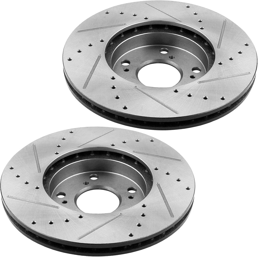 MotorbyMotor 282mm Front Brake Kit Rotors and Brake Pads Replacement for Honda Accord Civic CR-V Element, Acura ILX Drilled & Slotted Disc Brake Rotor & Ceramic Pads 31257, 12040036