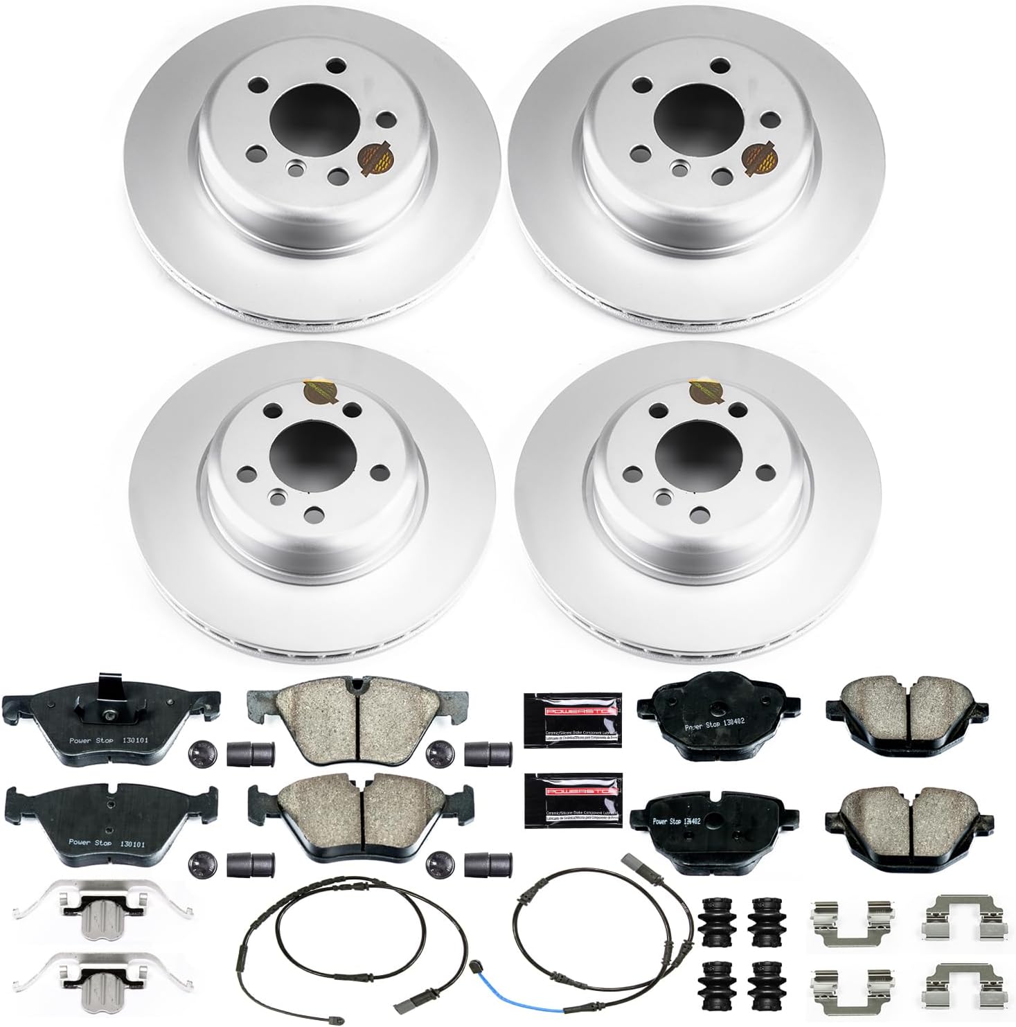 PowerStop Front and Rear Brake Kit for BMW 528i 2011-16 | BMW 528i xDrive 2012-16 - Fully-Coated Disc Rotors with Z23 Carbon-Fiber Ceramic Brake Pads Upgrade, CRK6033