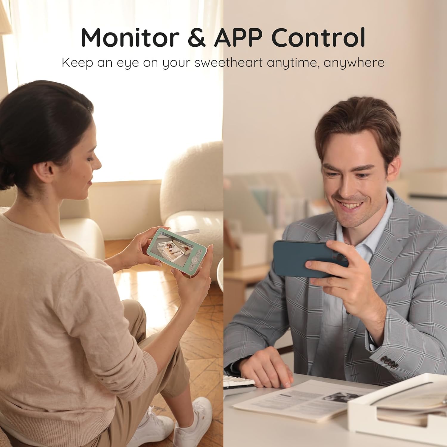 Boifun 2K Wifi Baby Monitor with 2 Cameras, Soothing Night Light, APP & 5' Split-screen Control, Motion/Cries/Noise/Customizable Alarm Zones Detect, Auto Tracking, PTZ, Humidity&Temperature Monitoring