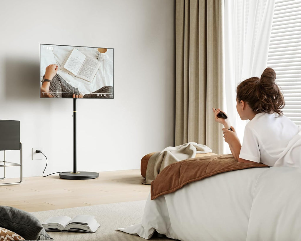 FITUEYES Design Small Rolling TV Cart for 24-48 Inches Television, Minimalist Modern TV Floor Stand on Wheels Fits Max VESA 200x200mm, V2 Portable Smart Television Stands, Black, Master Series