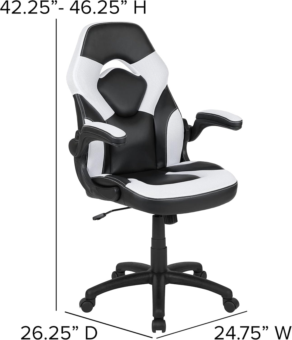 Flash Furniture Black Gaming Desk and White/Black Racing Chair Set with Cup Holder, Headphone Hook, and Monitor/Smartphone Stand