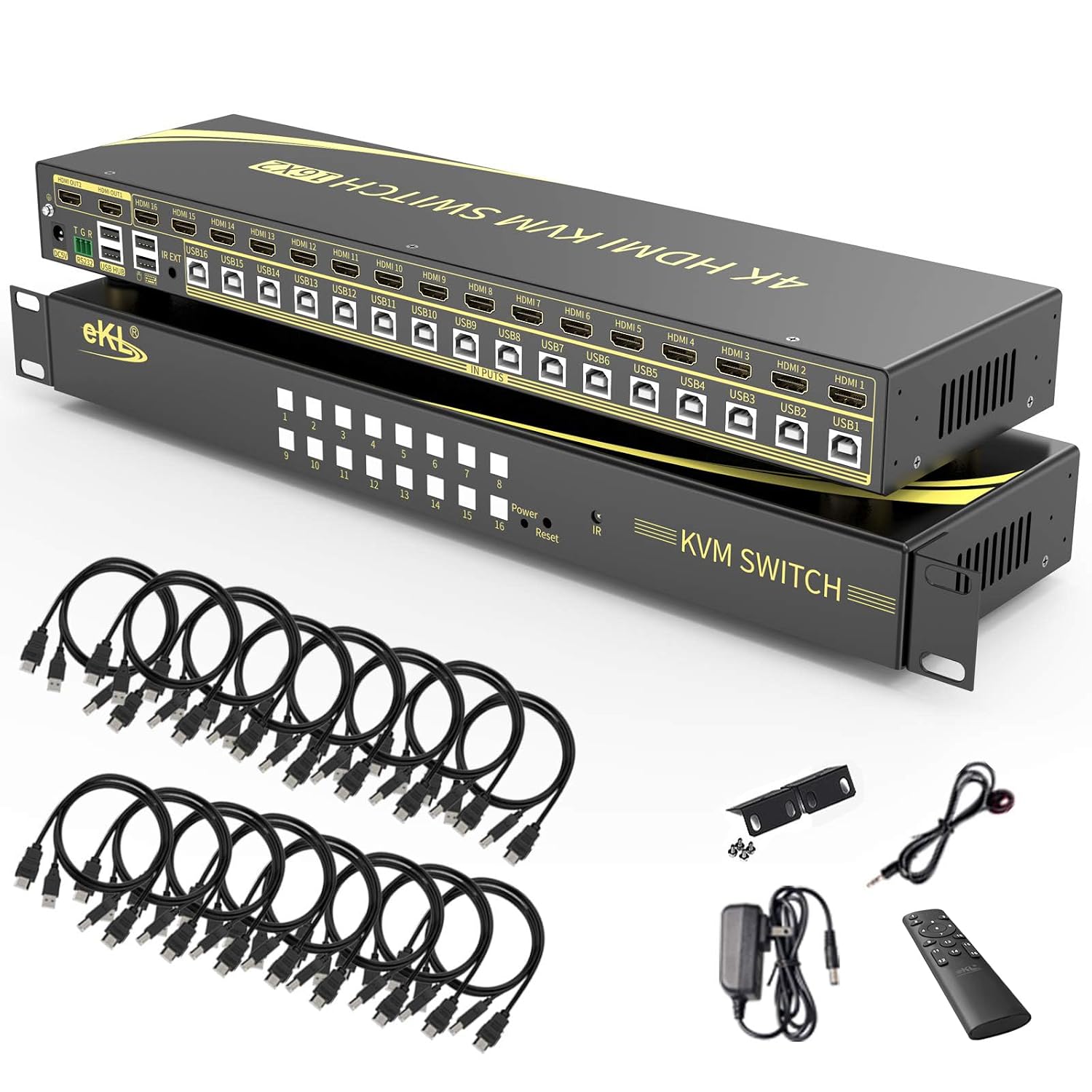 eKL 16 Port HDMI KVM Switch Supports Hotkeys Switching up to 4K@60Hz 4:4:4 16 PCs Laptops Sharing with One Set of Keyboard and Mouse