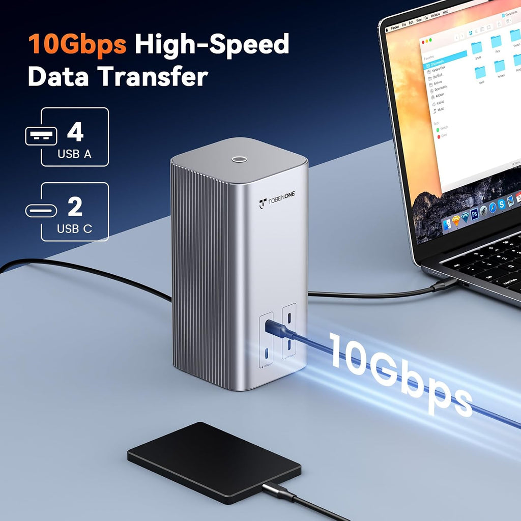 TobenONE 20-IN-1 Docking Station 3 Monitors for MacBook Neo, Triple 4K@60Hz Monitor Docking Station with 3 HDMI, 2 DP, 45W PD,150W Charger, 6 USB Ports, Driver-Based, for M1-M5 Pro/Max, Windows, Linux