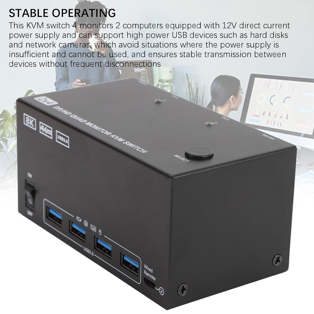 GOWENIC KVM Switch, 4 Monitors 2 Computers DisplayPort 8K 60Hz 4K 144Hz with 4 USB 3.0 Ports, for OS X OS Unix Computers (US)