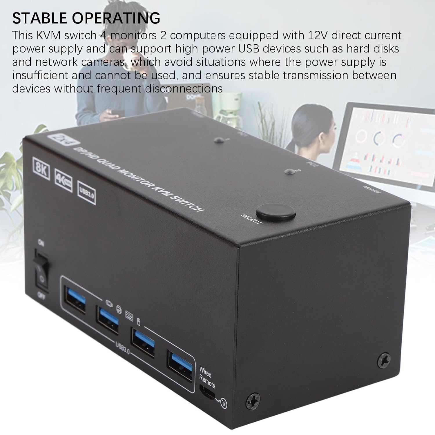 GOWENIC KVM Switch, 4 Monitors 2 Computers DisplayPort 8K 60Hz 4K 144Hz with 4 USB 3.0 Ports, for OS X OS Unix Computers (US)