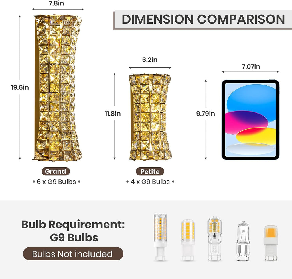Crystal Wall Sconces,Modern Wall Light Fixtures,Luxury Indoor Gold Wall Lamp for Living Room Bedroom Bathroom Hallway Doorway Stairway,Bedside,Tricolor Vanity Lighting Fixture