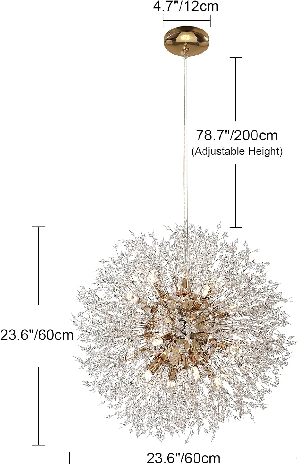 Lingkai 23.6' Gold Modern Crystal Chandeliers Firework, Bubble Chandelier Lighting for Bathroom Dining Room Bedroom Kitchen Island Living Room Light Fixture, 16-Light Gold Hanging Round Chandalier