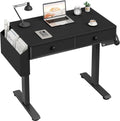 KLUVIS Electric Standing Desk with Drawers - 32 Inch Small Black Height Adjustable Sit Stand Desk with Storage for Home Office Bedroom, Study Writing Compact Stand up Computer Desks for Boys Girl Work