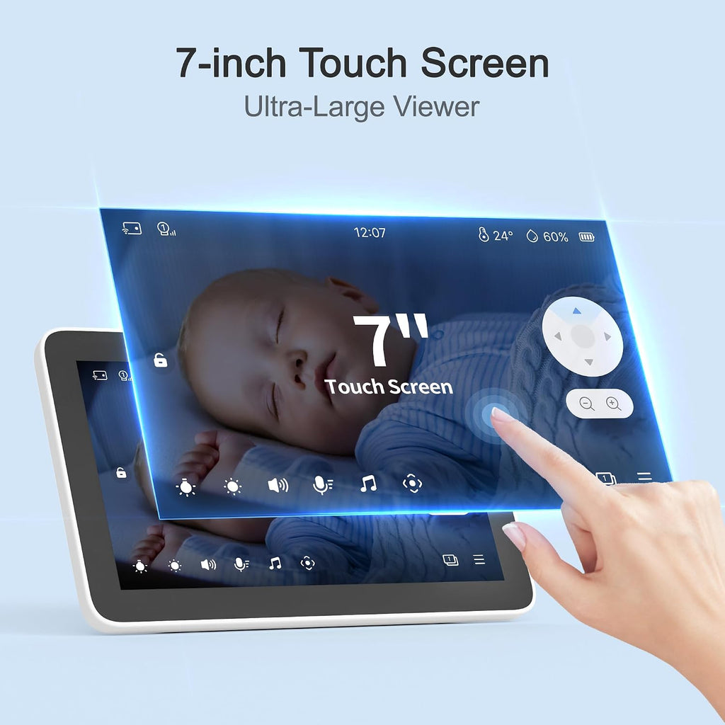 Bundle of Simsky Split Screen Video Baby Monitor with 2 Cameras + Baby Monitor Floor Stand Holder, 7' HD Large Touch Screen WiFi/No WiFi Smart Video Monitor, 6X Optical Quality Zoom, App Remote Access