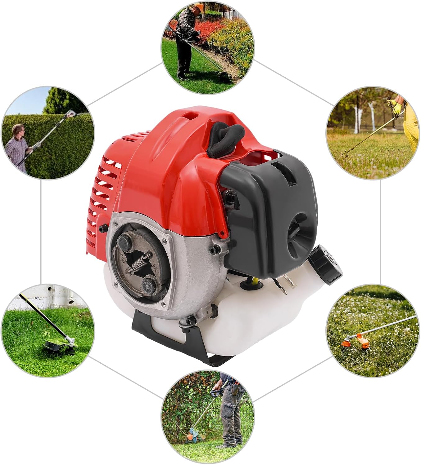 LOYALHEARTDY Gas Engine 2-Stroke 42.7CC Multi-Use Gas Motor Hand Pull Start Air Cooling Single-Cylinder Lawn Mower Engine That Runs on Gas - Red, W57G7854GT8