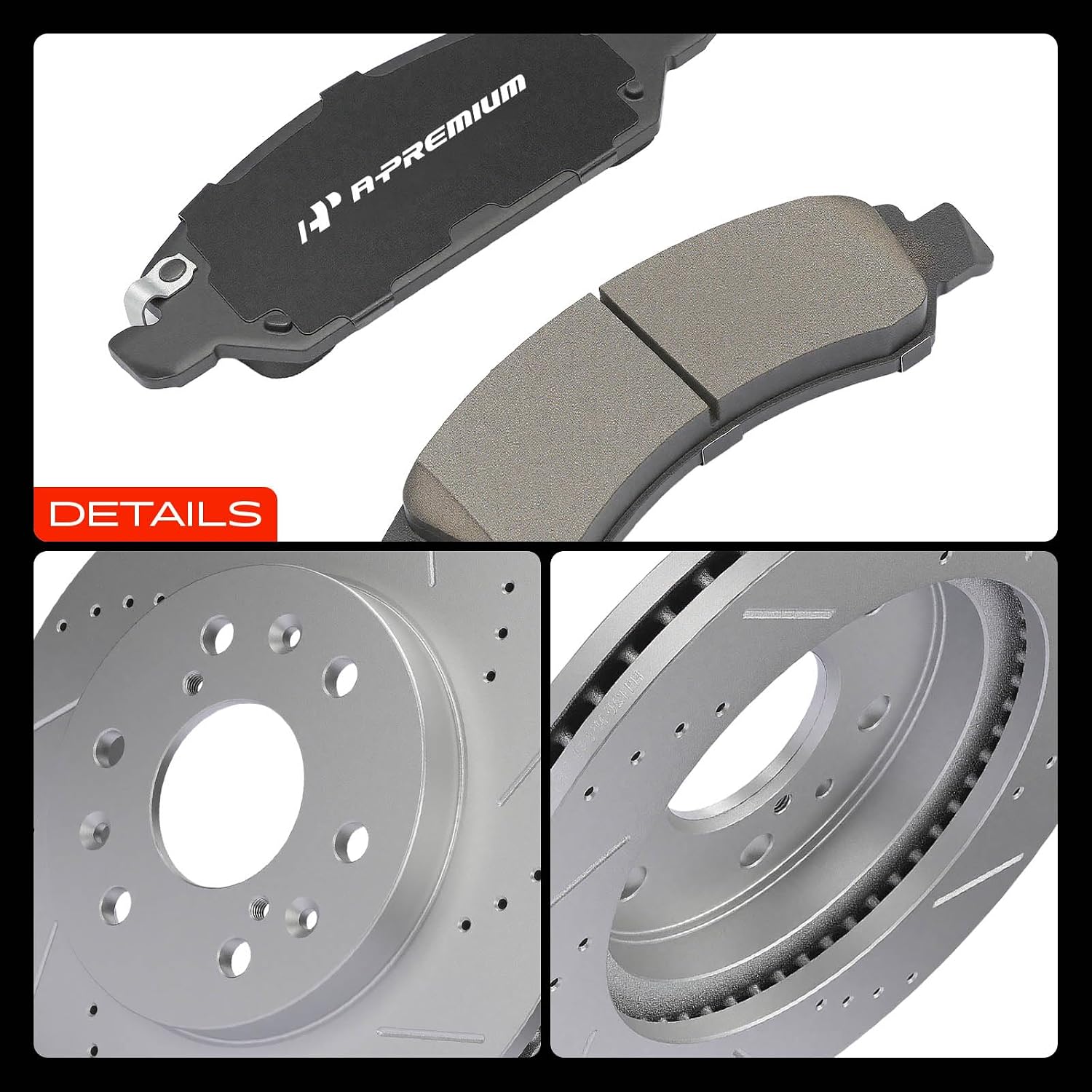 A-Premium 12.99 in(330mm) Front Drilled and Slotted Disc Brake Rotors + Ceramic Pads Kit Compatible with Select Cadillac, Chevy & GMC - Silverado, Suburban, Express, Sierra, Yukon, Escalade, Avalanche
