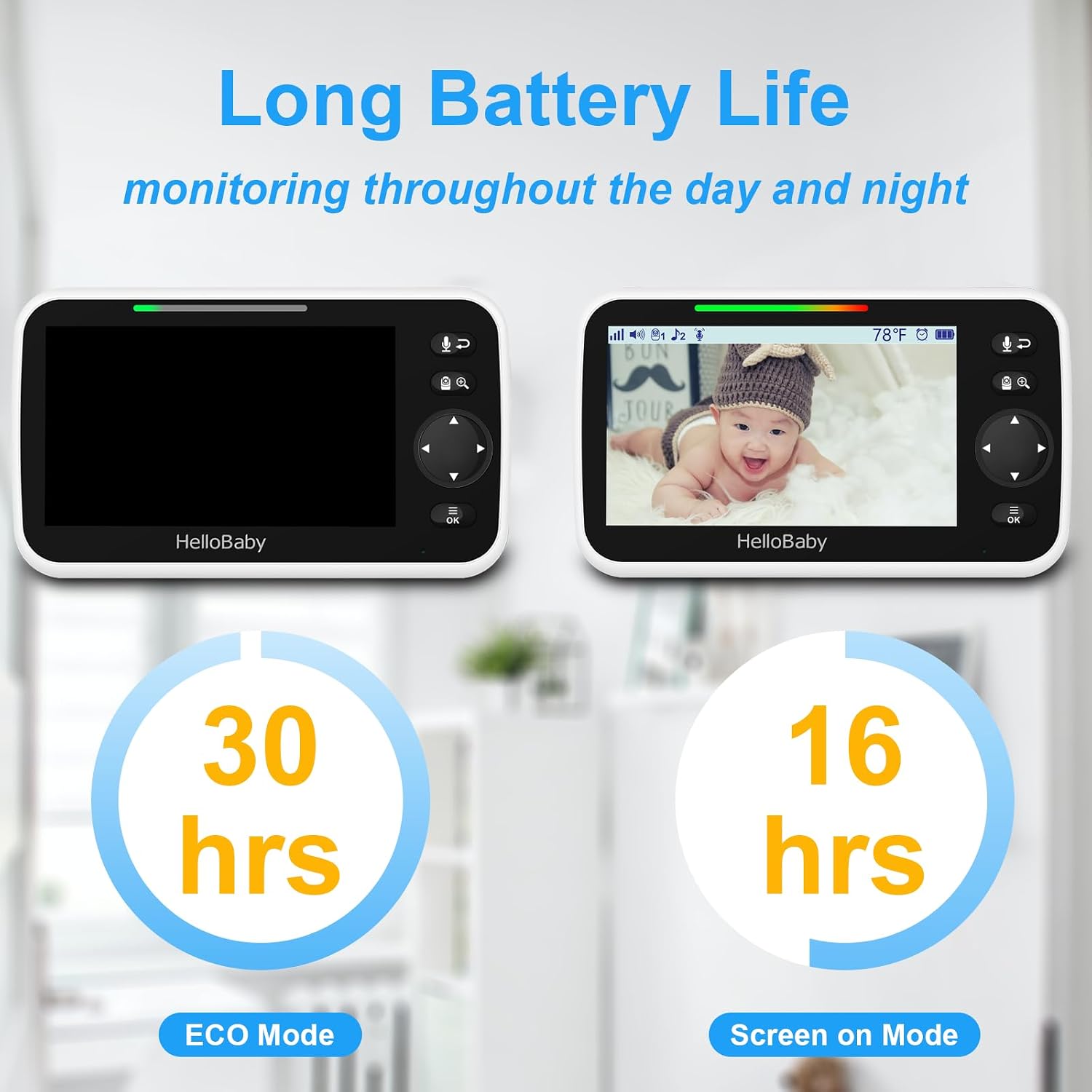 HelloBaby Baby Monitor with 2 Cameras and Floor Stand, Upgrade 5'' IPS Screen, 1000ft Range Video Audio Monitor with No WiFi, VOX, Night Vision, 2-Way Talk, 8 Lullabies, and Temperature Display