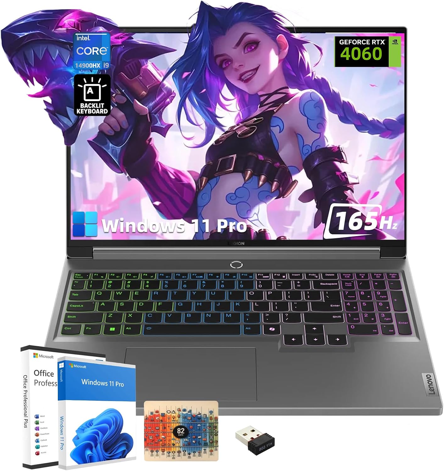Lenovo Legion 5i Gaming Laptop - 16' WQXGA Display, Intel 24-Core i9-14900HX, GeForce RTX 4060, 64GB DDR5+2TB SSD, Backlit KB, Webcam, Win 11 Pro & Office Lifetime License & w/cefesfy Bundle