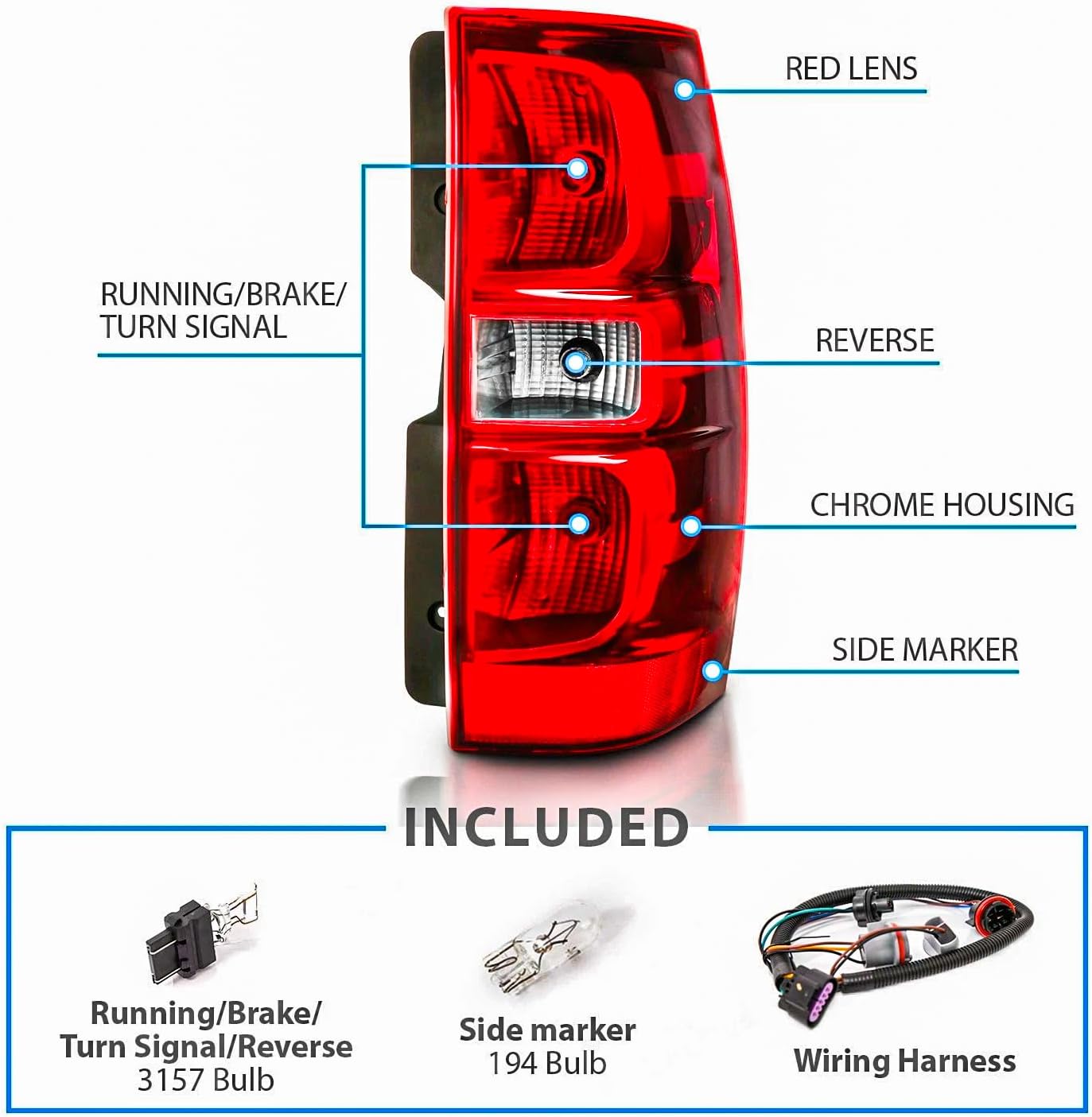 Headlights and Taillights Assembly Combo for 2007-2014 Chevy Tahoe Suburban Head Lamps/Red Rear Tail Brake Signal Lights Replacement Driver and Passenger Side,Black Housing Clear Reflector