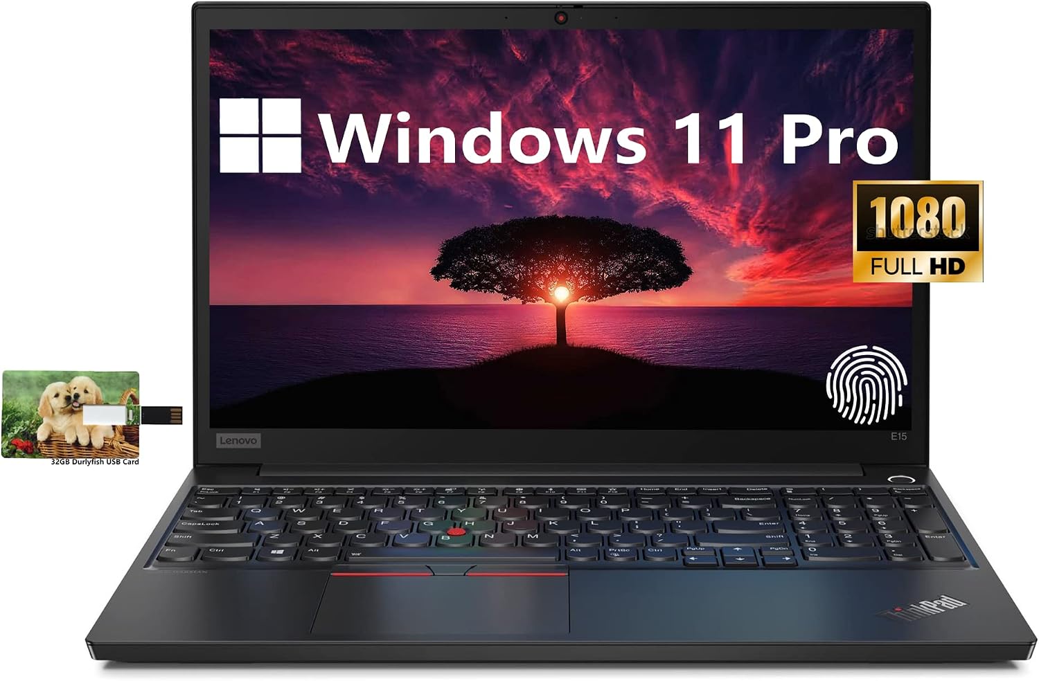 Lenovo New ThinkPad E15 Business Laptop, 15.6' FHD Display, Core i7-1165G7, Windows 11 Pro, 32GB RAM 1TB SSD, Fingerprint,WiFi,32GB Durlyfish USB Card