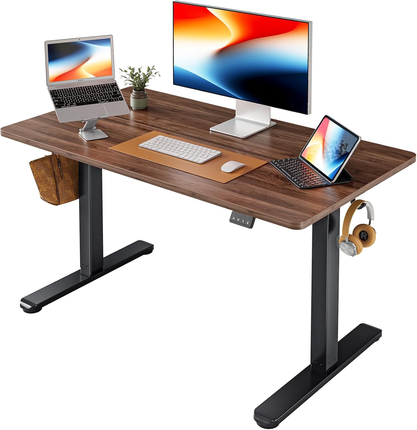 FEZIBO Electric Standing Desk Height Adjustable, 40 x 24 Inches Sit Stand up Desk, Home Office Computer Desk Rising Memory Presets (Dark Walnut)